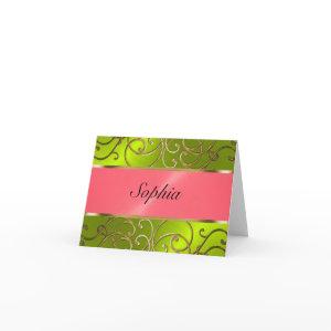 Quinceanera Lime Green Pink Gold Filigree Swirls