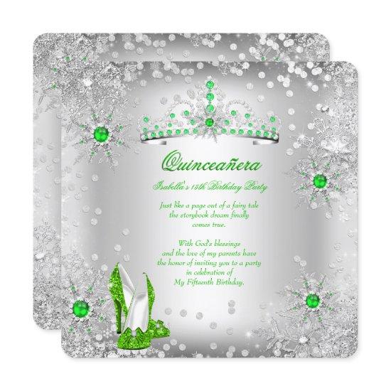 Quinceanera Lime Green Silver Winter Wonderland