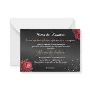 Quinceañera Lluvia de Sobres Black Red Roses Note Card