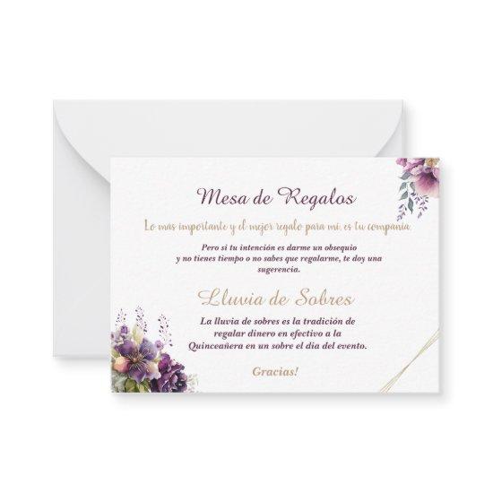 Quinceañera Lluvia de Sobres Floral Lilac Lavender Note Card