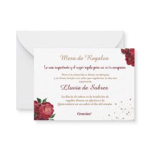 Quinceañera Lluvia de Sobres White Red Roses Note Card
