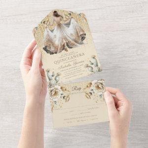 Quinceañera Luxury Ivory Gold Mexican Style rsvp All In One