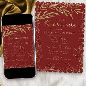 Quinceanera Luxury Red and Gold Leaves