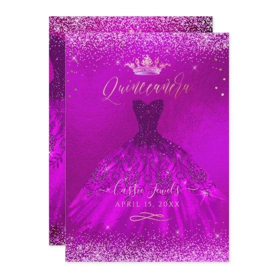 Quinceanera Magenta Gold Confetti+Princess