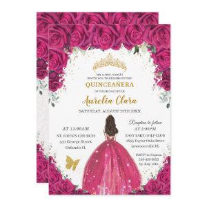 Quinceañera Magenta Hot Pink Floral Princess Gold
