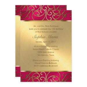 Quinceanera Magenta Pink and Gold Filigree Swirls