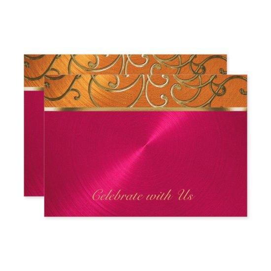 Quinceanera Magenta Pink Orange Gold Filigree