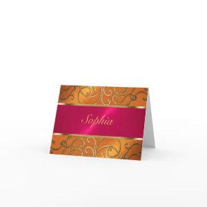 Quinceanera Magenta Pink Orange Gold Filigree