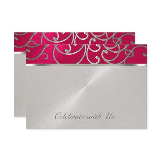 Quinceanera Magenta Pink Silver Filigree Swirls