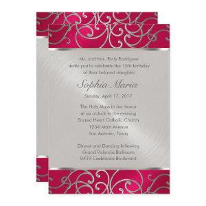 Quinceanera Magenta Pink Silver Filigree Swirls