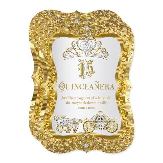 Quinceanera Magical Tiara Gold White Invite