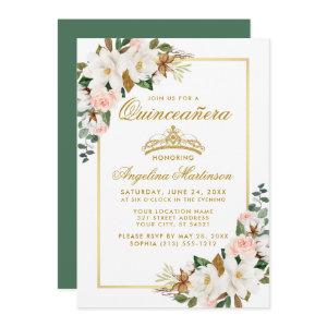 Quinceanera Magnolia Rose Floral Gold Green