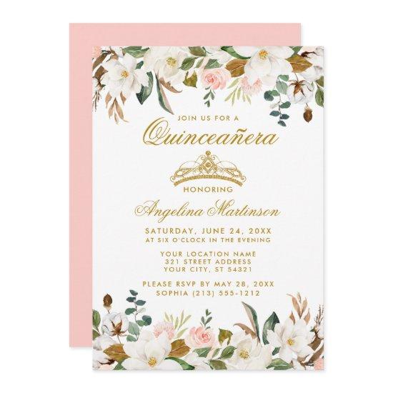 Quinceanera Magnolias Pink Roses Floral