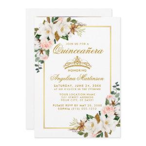 Quinceanera Magnolias Roses Floral Gold Photo