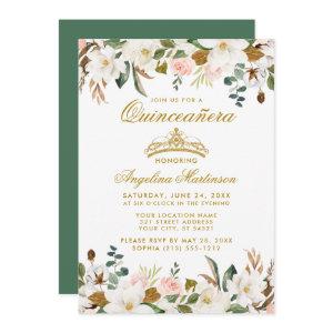 Quinceanera Magnolias Roses Floral Green