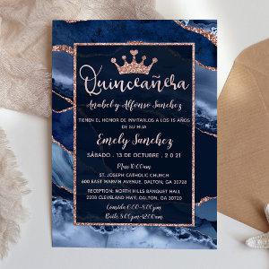 Quinceañera Marble Agate Navy Blue Photo Spanish