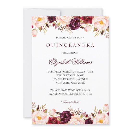 Quinceanera Marsala Floral Red Burgundy 15th