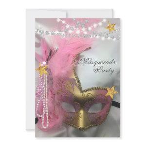Quinceanera Masquerade Gold Glitter Pink Pearls