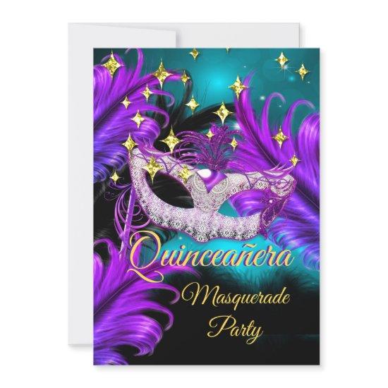 Quinceanera Masquerade mask Teal Purple black