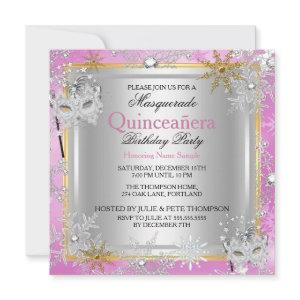 Quinceanera Masquerade Pink Gold Snowflakes Silver