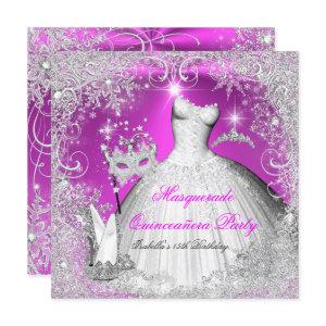 Quinceanera Masquerade Pink White Snowflakes