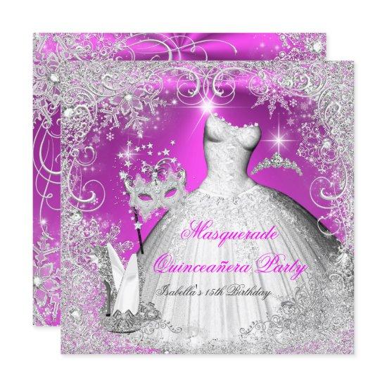 Quinceanera Masquerade Pink White Snowflakes