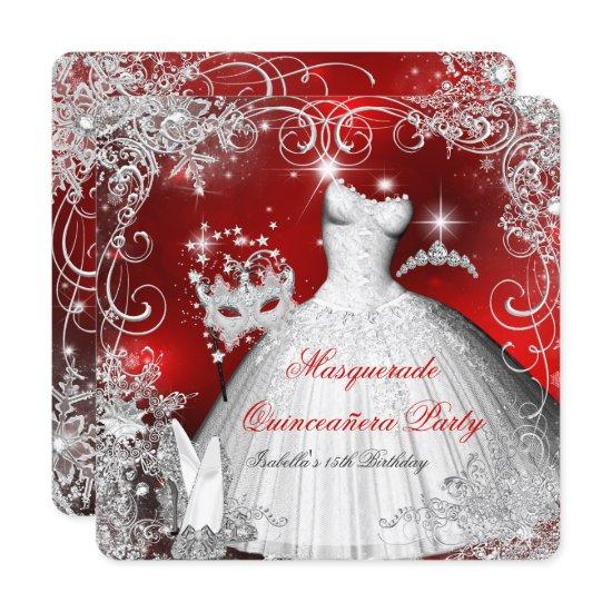 Quinceanera Masquerade Red White Snowflakes 2