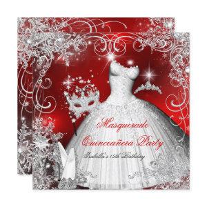 Quinceanera Masquerade Red White Snowflakes 2