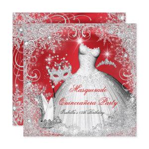 Quinceanera Masquerade Red White Snowflakes