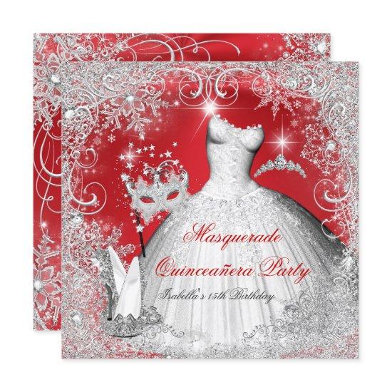 Quinceanera Masquerade Red White Snowflakes