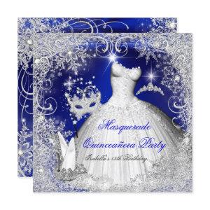 Quinceanera Masquerade Royal Blue White Snowflakes