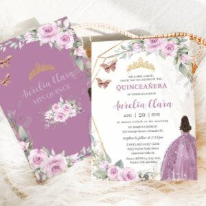 Quinceañera Mauve Floral Butterfly Princess Dress