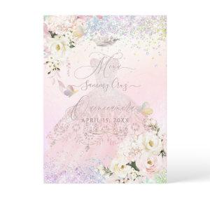 Quinceanera Menu Holographic Mariposa Blush Pink