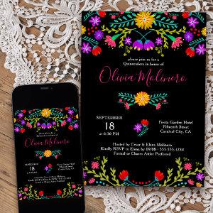 Quinceanera Mexican Fiesta Colorful Floral Black