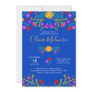 Quinceanera Mexican Fiesta Colorful Floral Blue