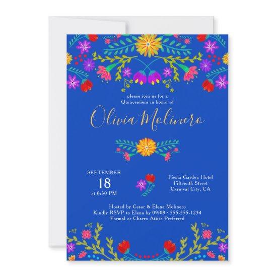 Quinceanera Mexican Fiesta Colorful Floral Blue