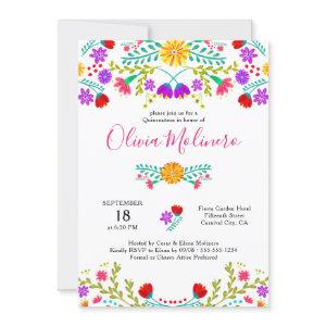 Quinceanera Mexican Fiesta Colorful Floral White
