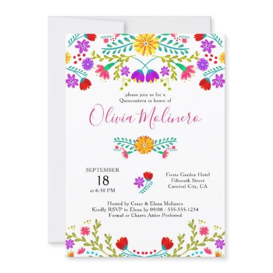 Quinceanera Mexican Fiesta Colorful Floral White
