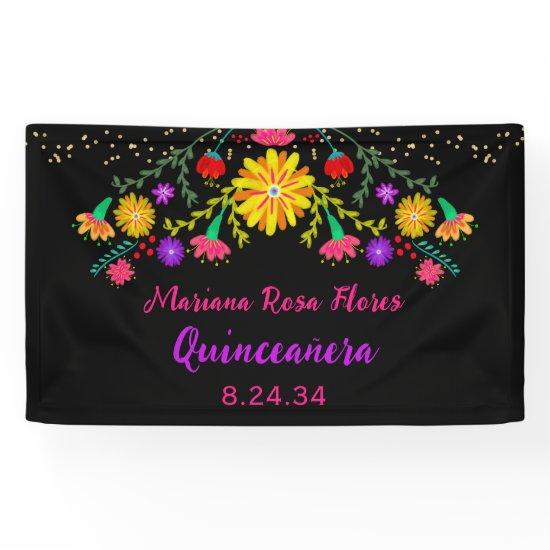 Quinceanera Mexican Fiesta Floral Birthday Banner