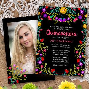 Quinceanera Mexican Fiesta Floral Black Photo