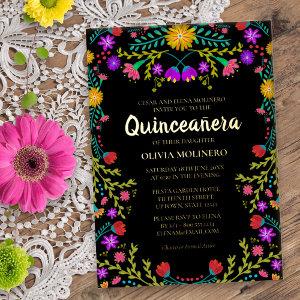 Quinceanera Mexican Fiesta Floral Real Gold Foil