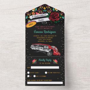 Quinceañera mexican fiesta floral red lowrider all in one