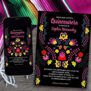 Quinceanera Mexican Party Flowers Black Birthday