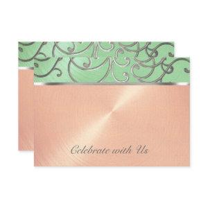 Quinceanera Mint Green Peach Silver Filigree Swirl