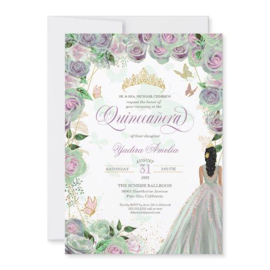 Quinceanera Mint Green Roses Elegant Butterflies