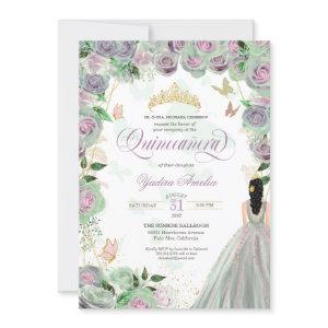 Quinceanera Mint Green Roses Elegant Butterfly Inv