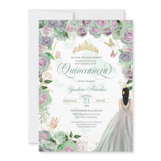 Quinceanera Mint Green Roses Elegant Butterfly