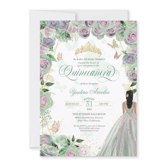 Quinceanera Mint Green Roses Elegant Butterfly