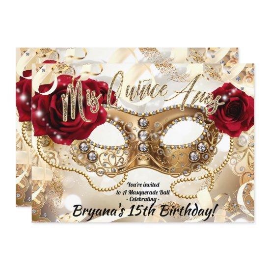 Quinceañera Mis Quiñce Cream Gold Masquerade Party