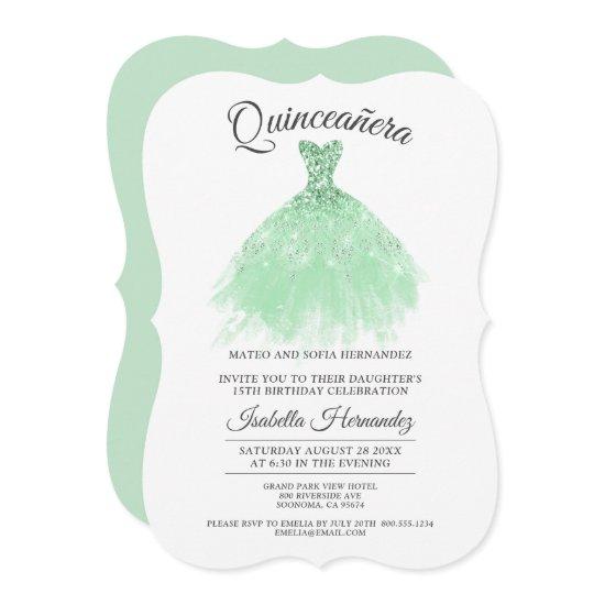 Quinceanera Mis Quince Mint Green Glitter Dress